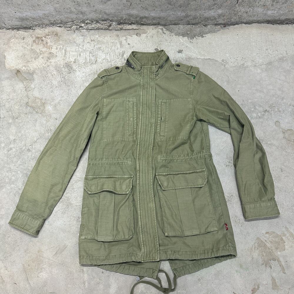 Levis Jacket Womens XS Green Field Coat Cinch Fishtail Utility‎ Army Lightweight